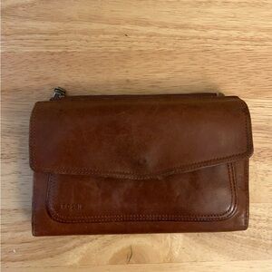 Vintage Fossil Rich Brown Leather Clutch